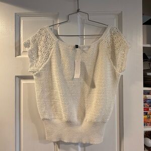 White House Black Market Cream Textured Knit Top
